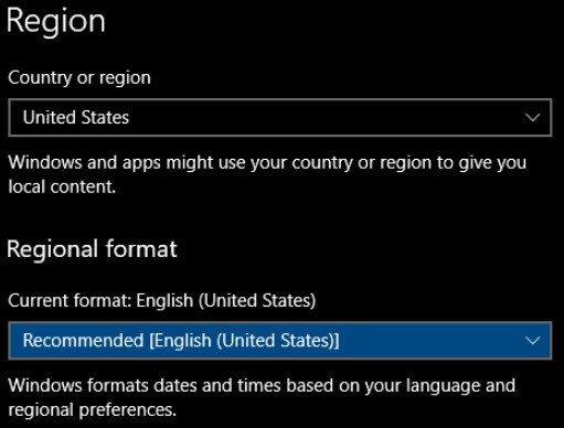 Windows region format